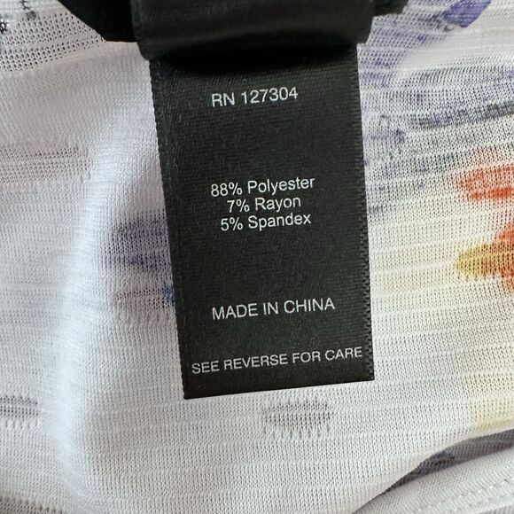 Ali Miles Tunic Top MEDIUM Distressed Abstract Spatter White Mesh Accents - Picture 9 of 9